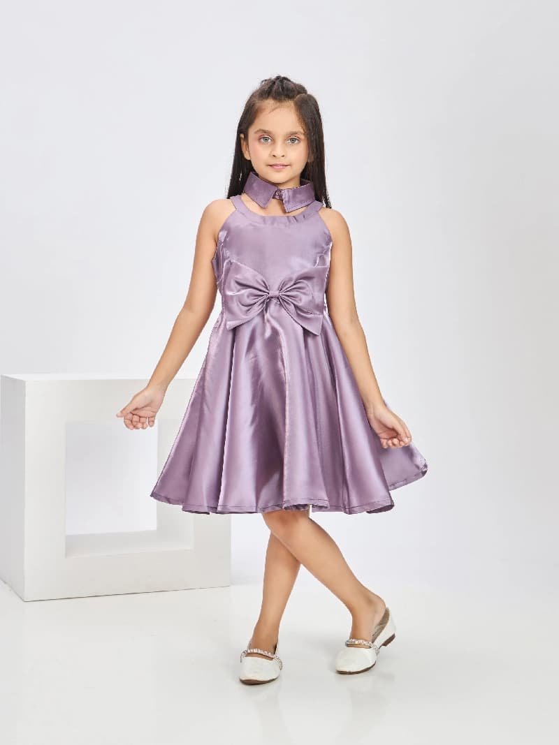 Girls Purple Festive Wear Fit & Flared Dress