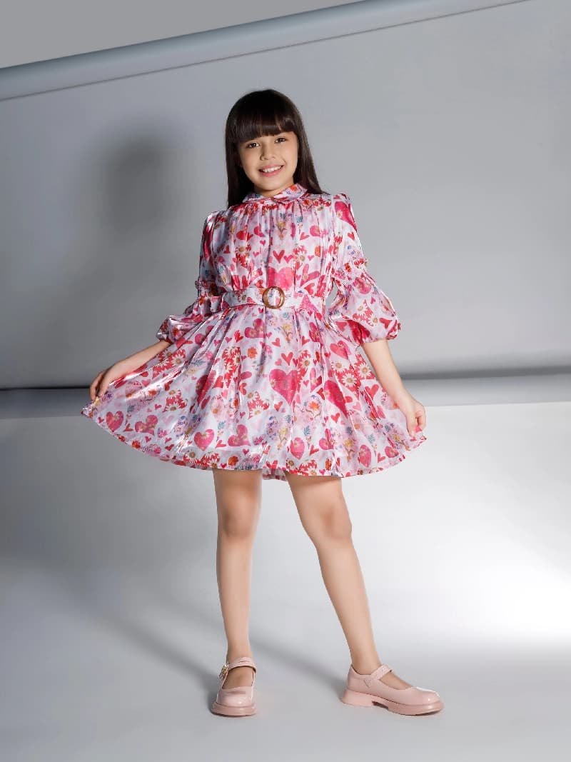 Girls Pink Festive Wear Fit & Flared Dress Belt with Purse