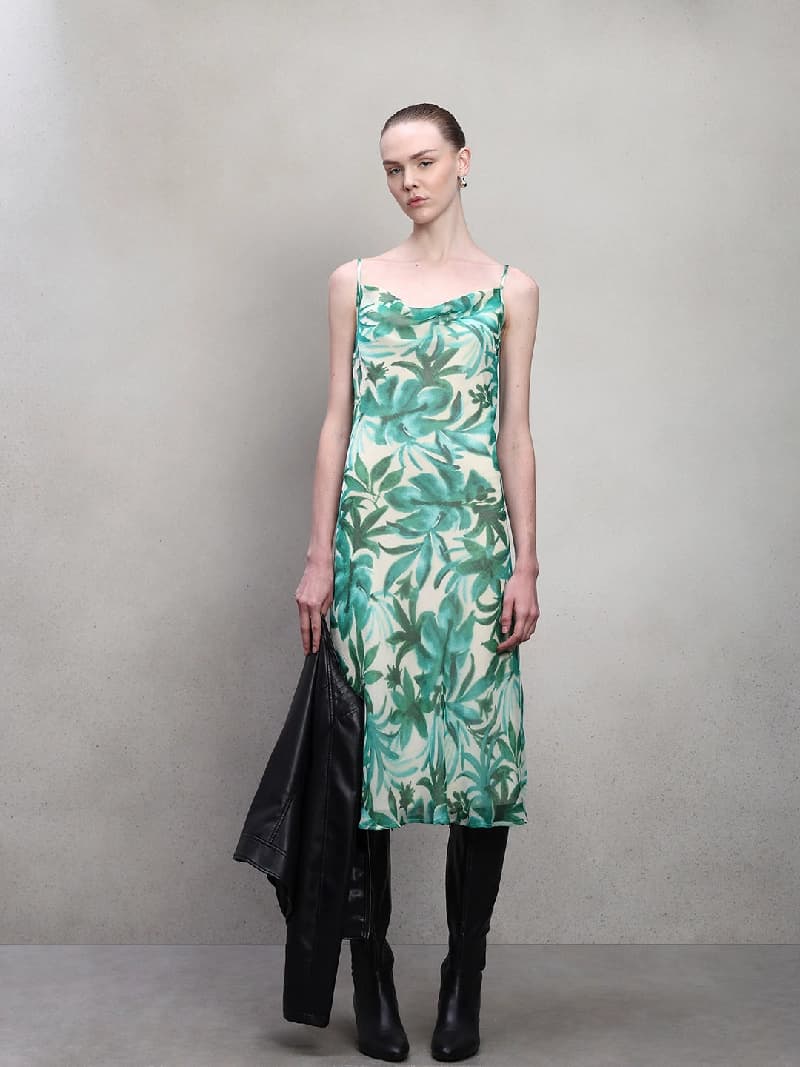 Women's Green Party Printed Dress