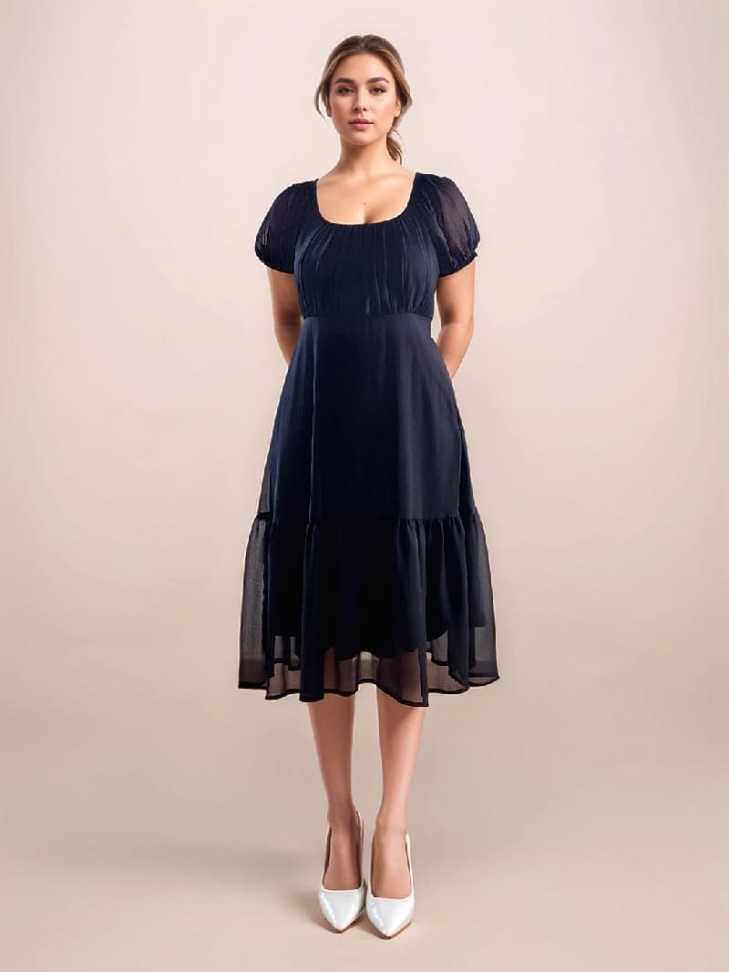 Women's Black Casual Solid Empire Dress