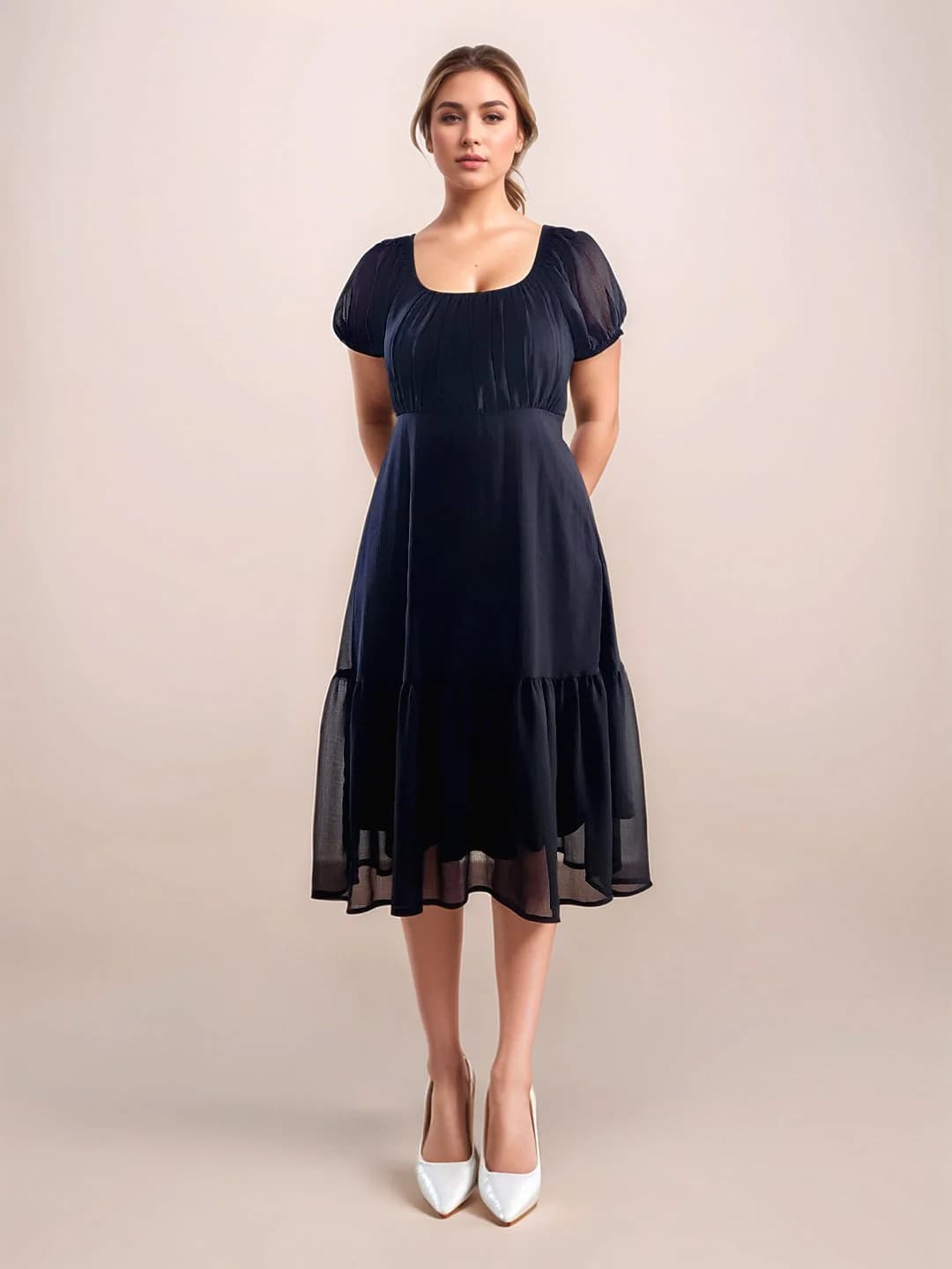 Women's Black Casual Solid Empire Dress
