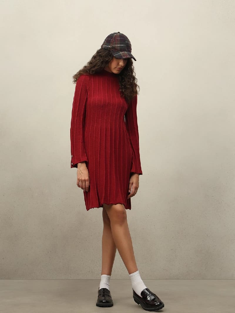 Women's Red Casual Solid Dress