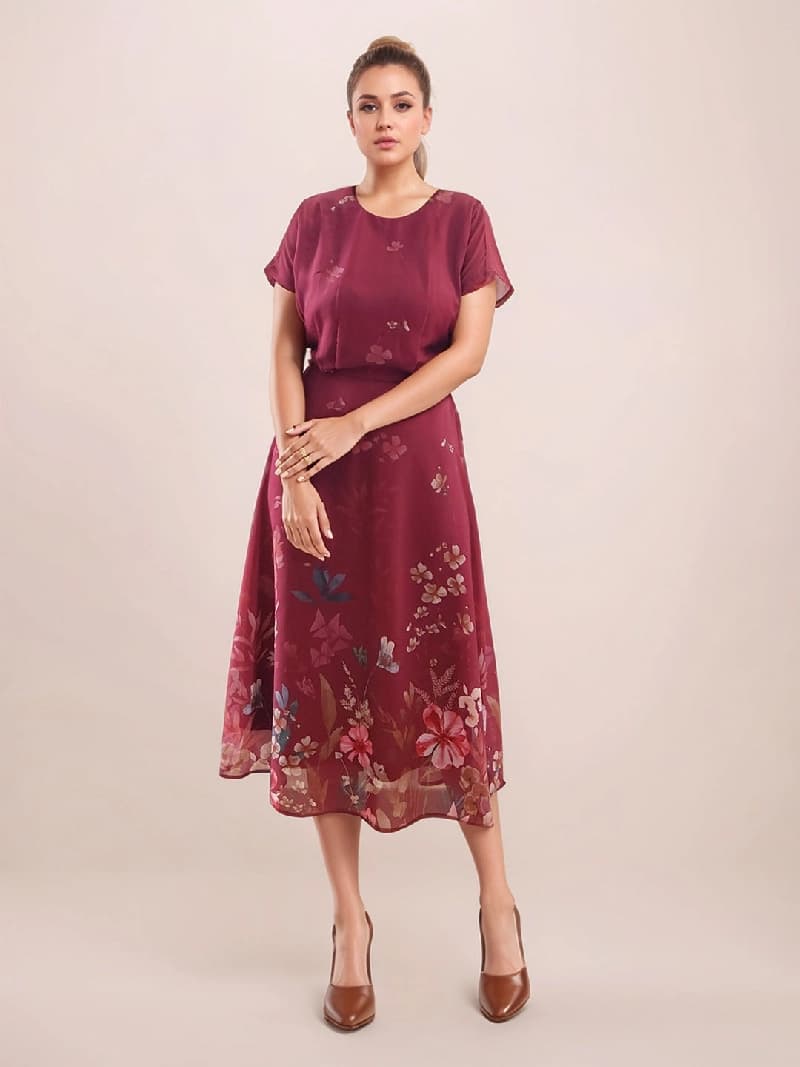 Women's Red Casual Printed A-Line Dress