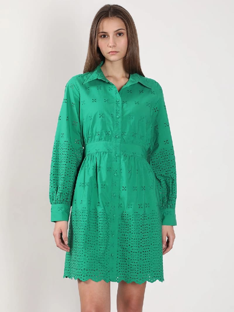 Women's Green Casual Self-Design Dress
