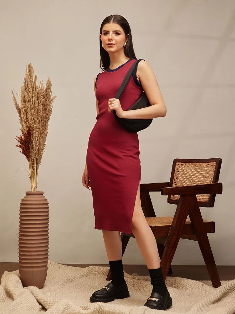 Women's Red Casual Solid Regular Fit Dress