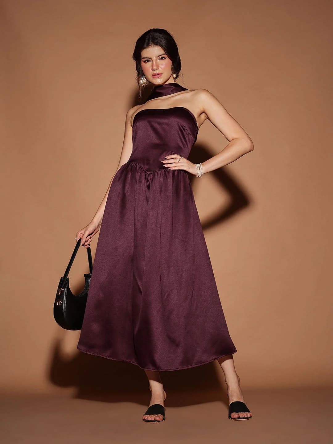 Women's Brown Casual Solid Regular Fit Dress
