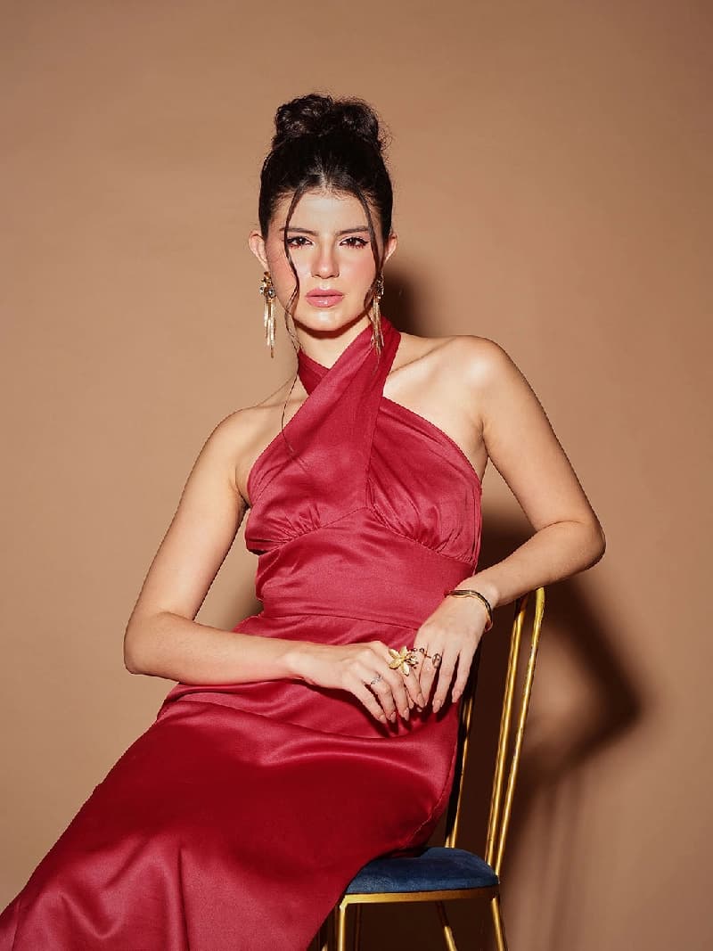 Women's Red Casual Solid Regular Fit Dress