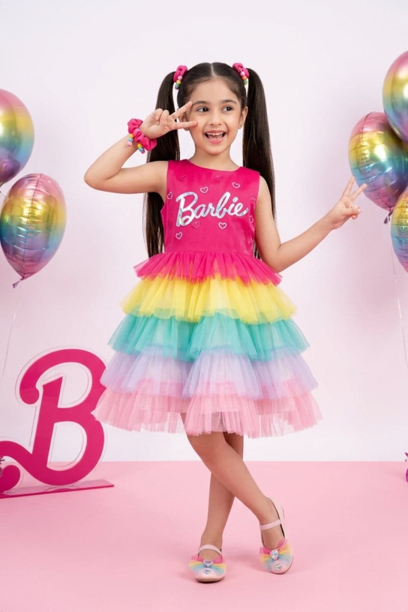 Girls Multicolor Party Fit & Flared Sleeveless Dress