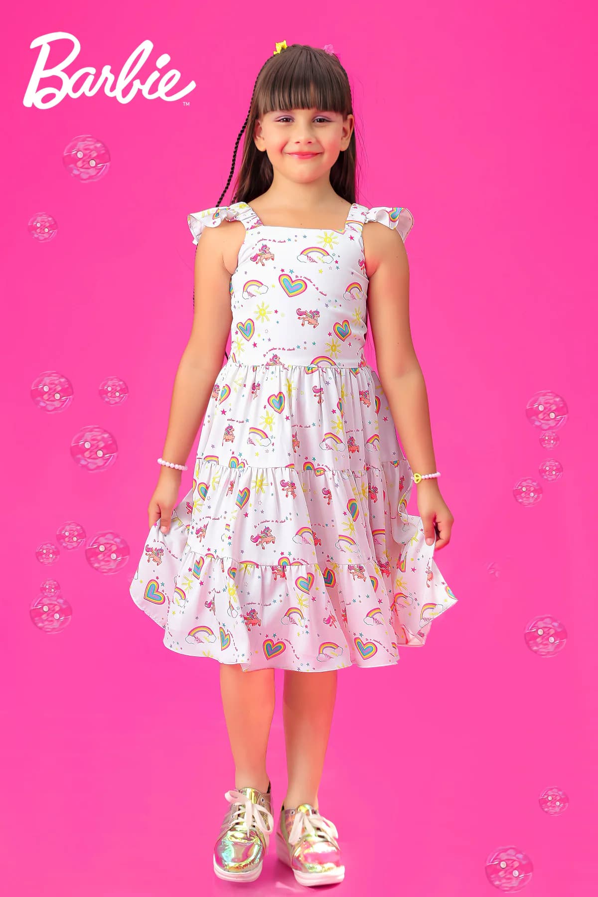 Girls Pink Casual Fit & Flared Sleeveless Dress