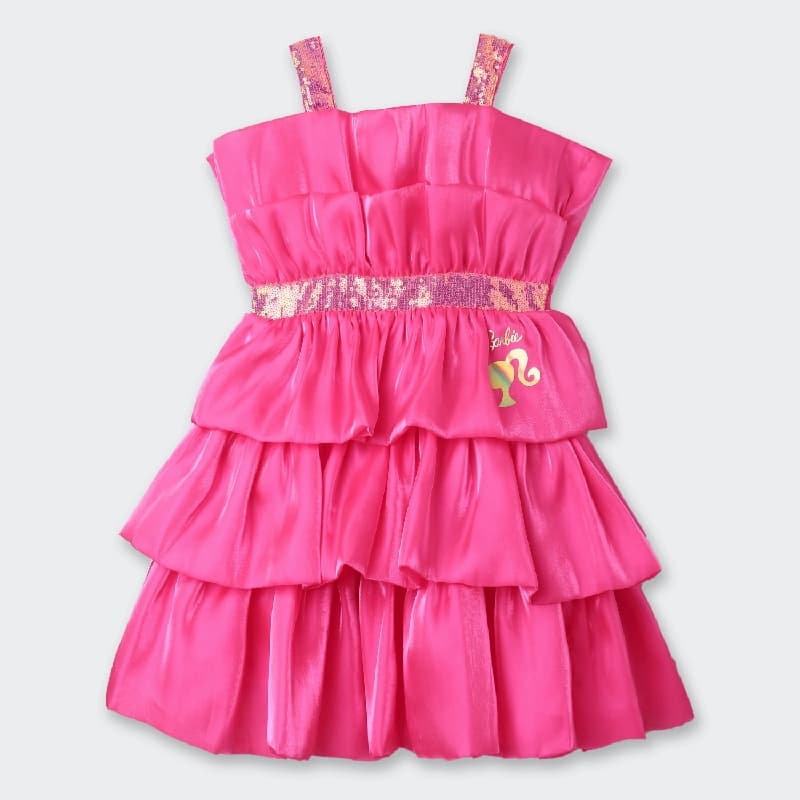 Girls Hot Pink Party Fit & Flared Sleeveless Dress