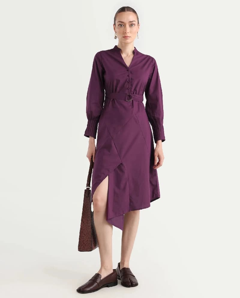 Women's Purple Party Solid Regular Fit Dress