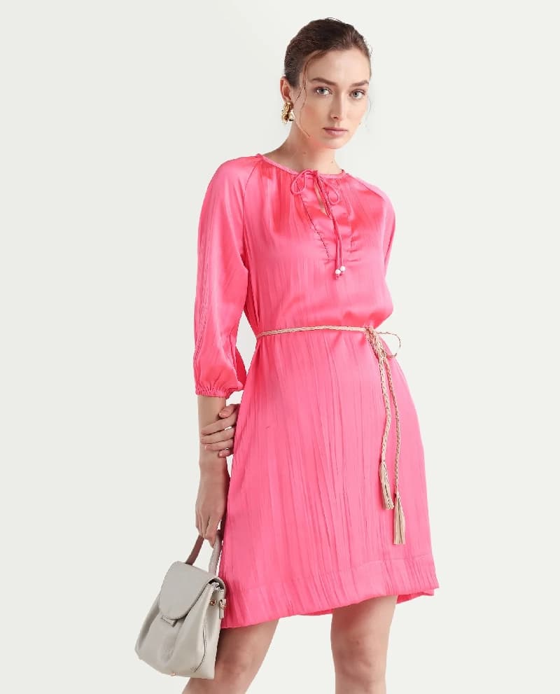 Women's Pink Casual Solid Regular Fit Dress