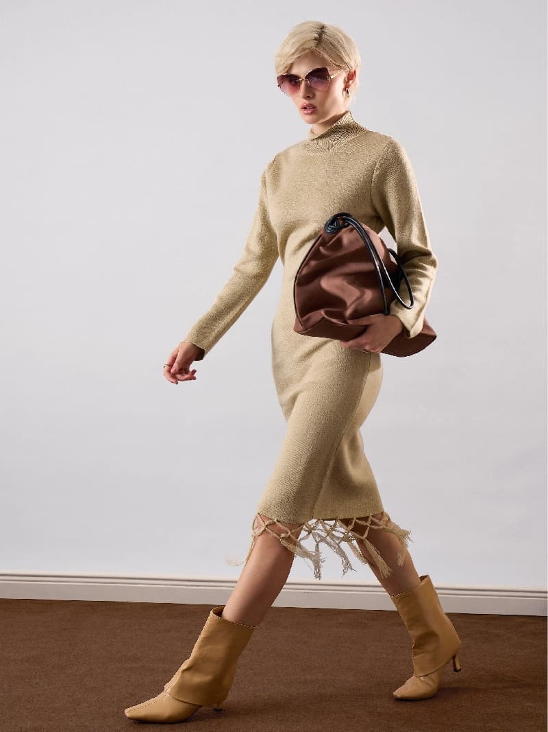 Women's Beige Casual Solid Dress