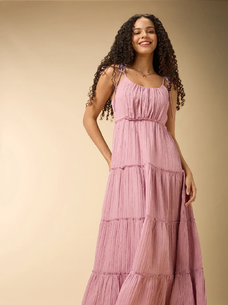 Women's Pink Casual Solid Regular Fit Dress