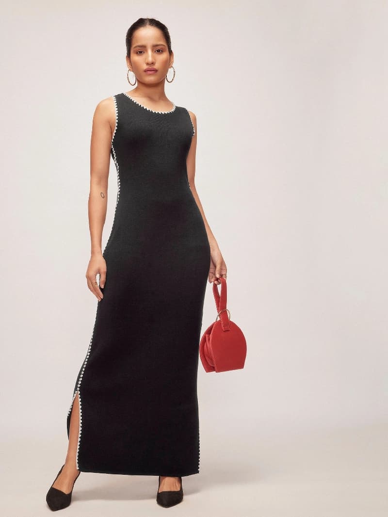 Women's Black Party Solid Skinny Fit Dress