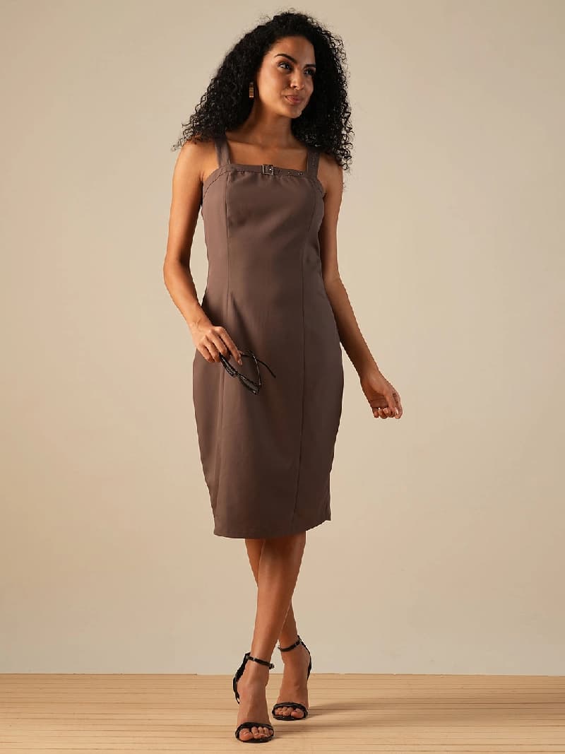 Women's Brown Casual Printed Skinny Fit Dress