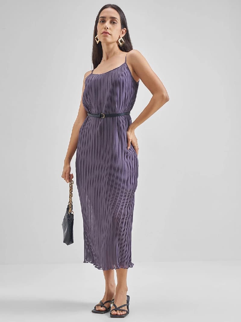 Women's Purple Casual Self-Design Regular Fit Dress