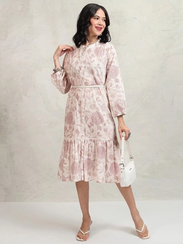 Women's Purple Casual Floral Regular Fit Dress