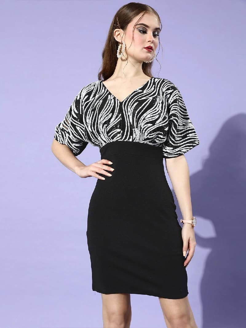 Women's Black Party Skinny Fit Dress