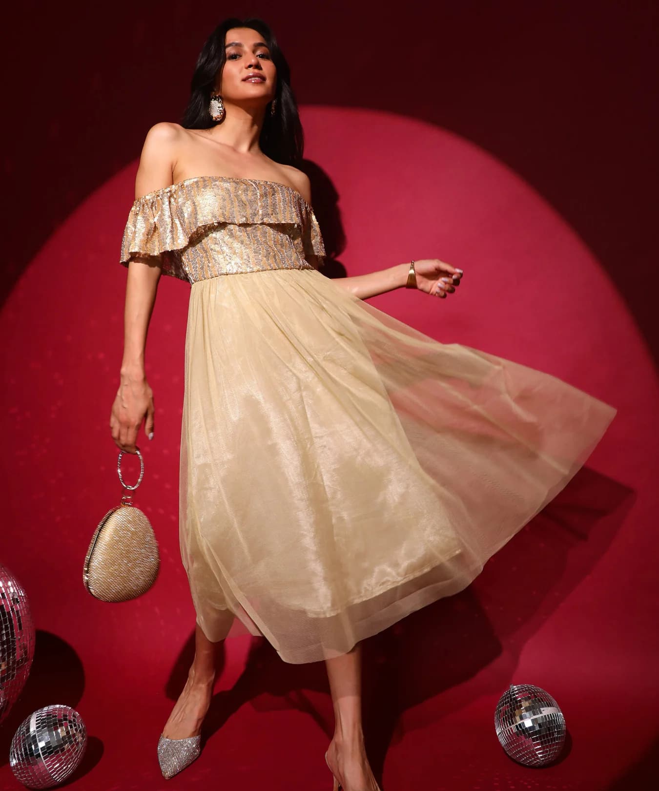 Women's Gold Party Regular Fit Dress