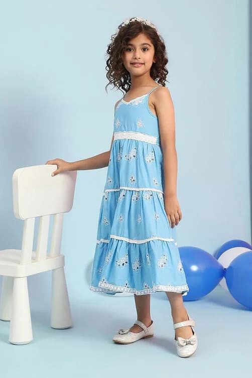 Girls Blue Casual Regular Fit Dress