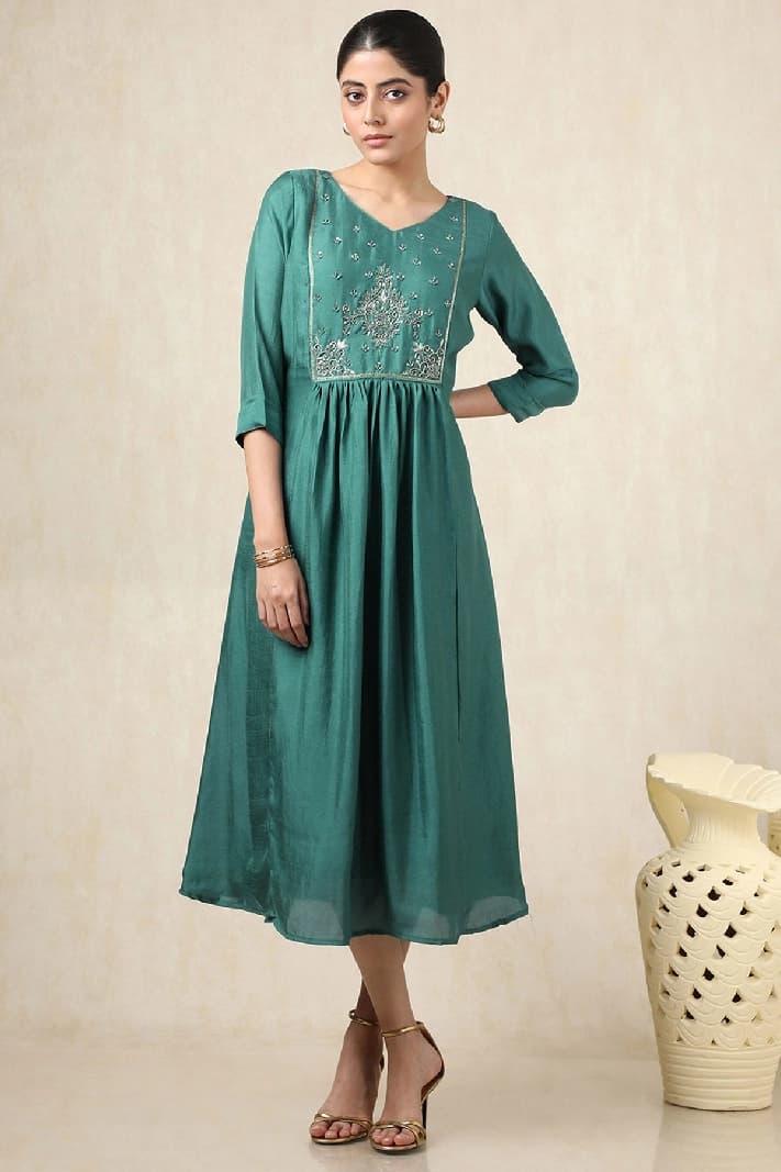 Women's Green Festive Regular Fit Dress