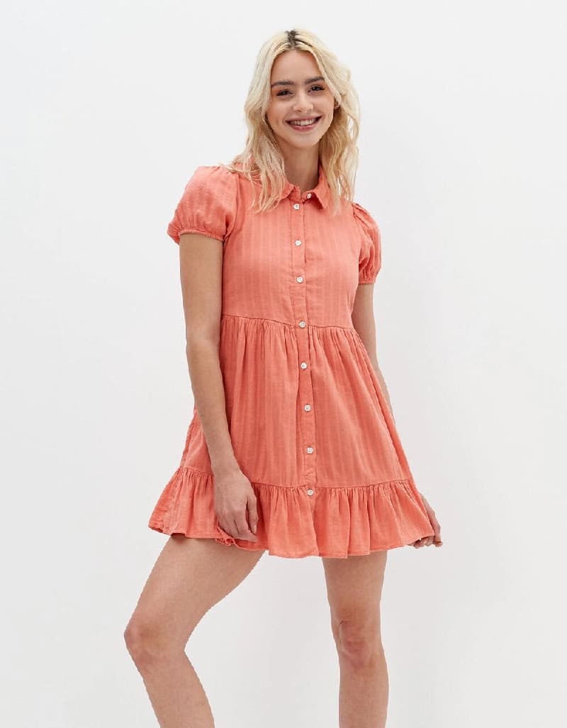 Women's Orange Casual Solid Dress