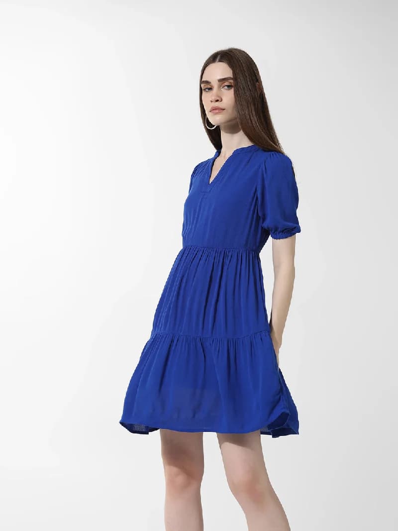 Women's Blue Casual Solid Dress