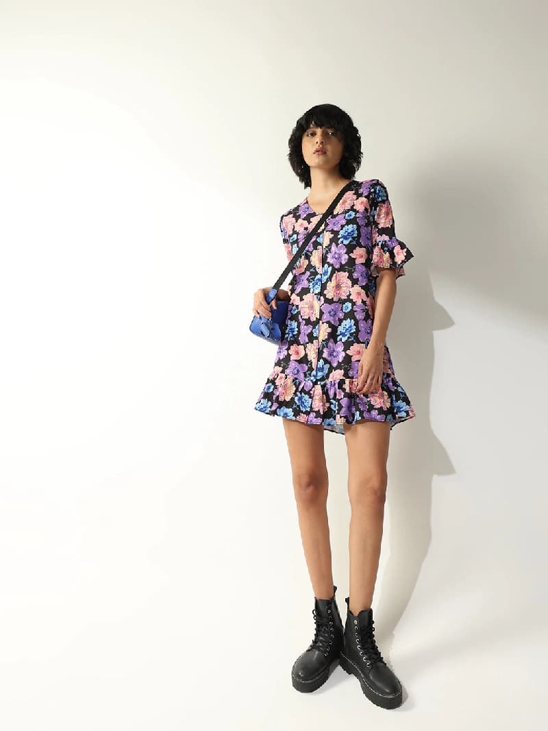 Women's Blue Casual Printed Dress