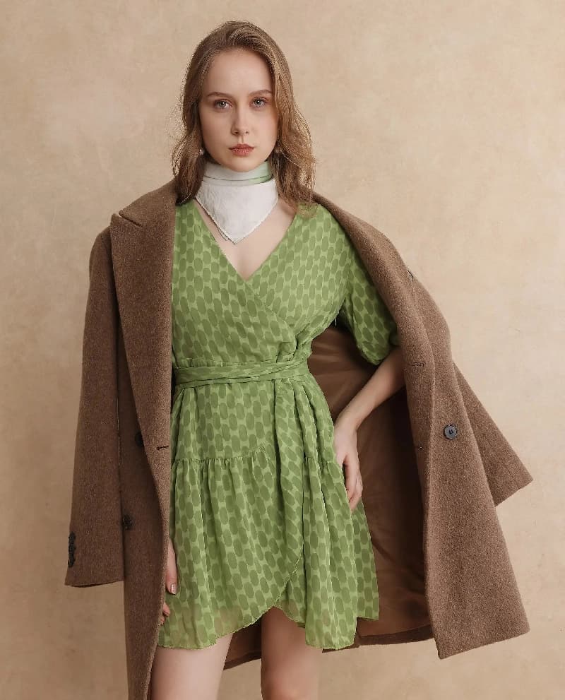 Women's Green Casual Solid Regular Fit Dress