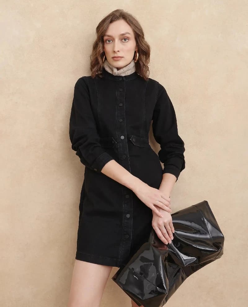 Women's Black Formal Solid Regular Fit Dress