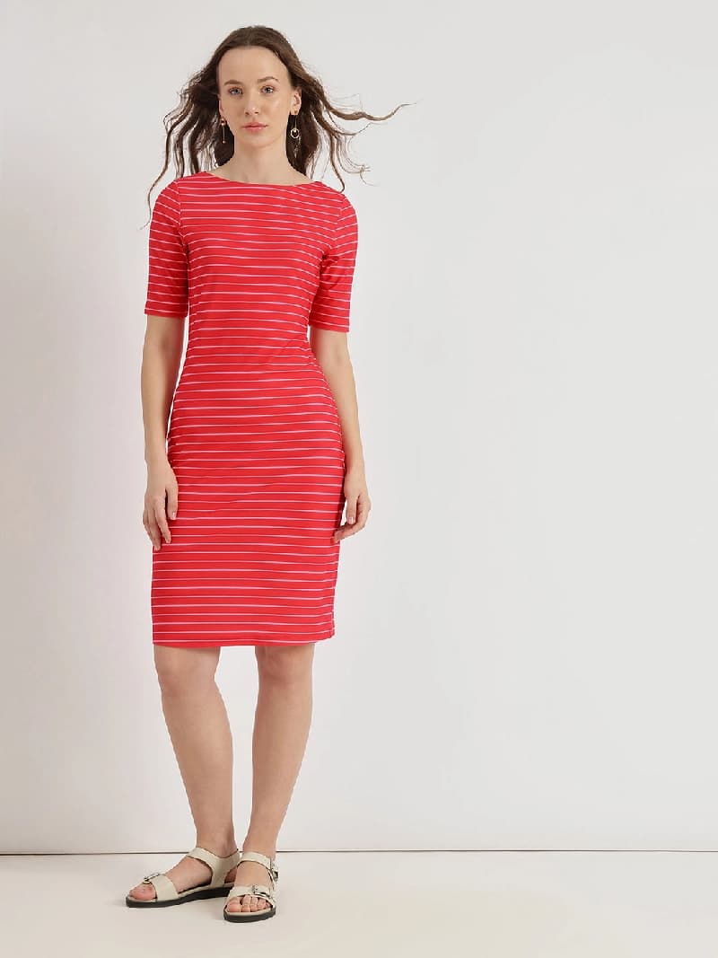 Women's Red Casual Striped Dress