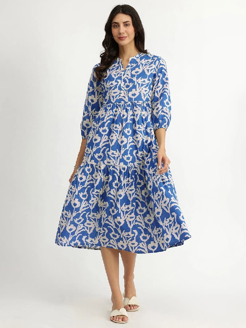 Women's Blue Casual Printed Dress