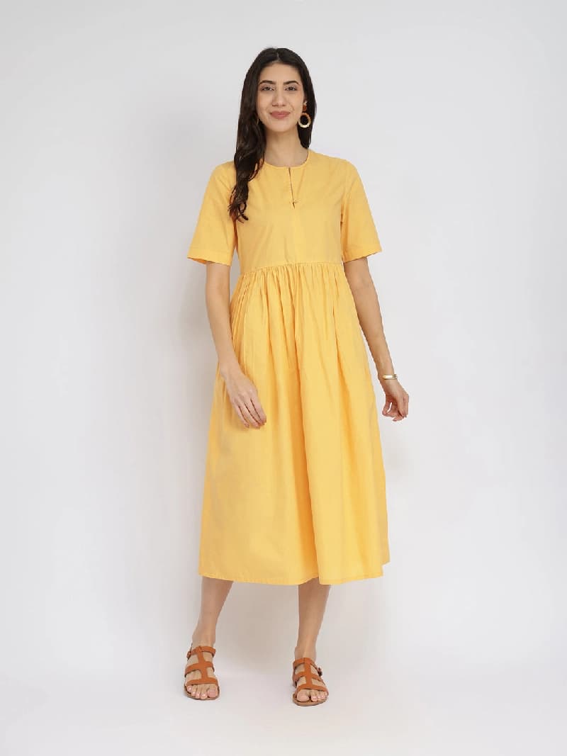 Women's Yellow Casual Solid Dress