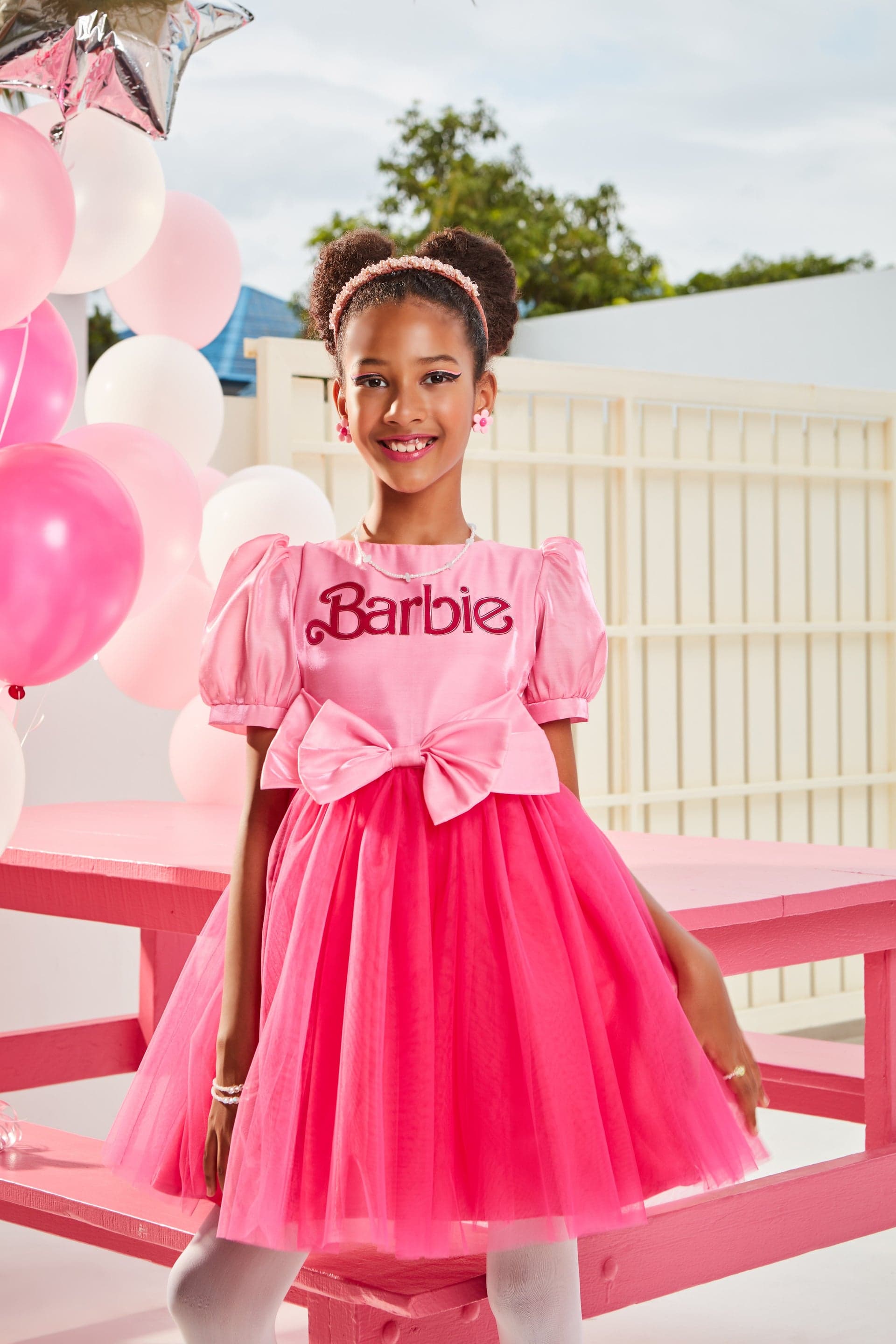 Girls Pink Party Half Sleeves Above Knee Dress