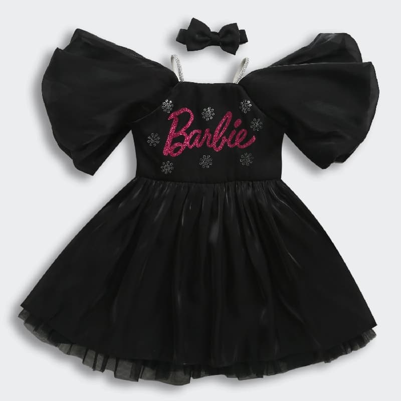 Girls Black Party Half Sleeves Above Knee Dress