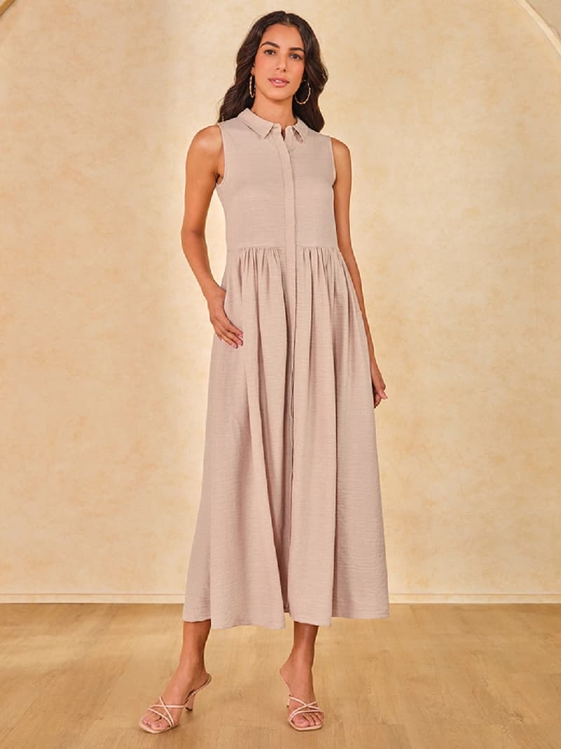 Women's Beige Casual Solid Dress