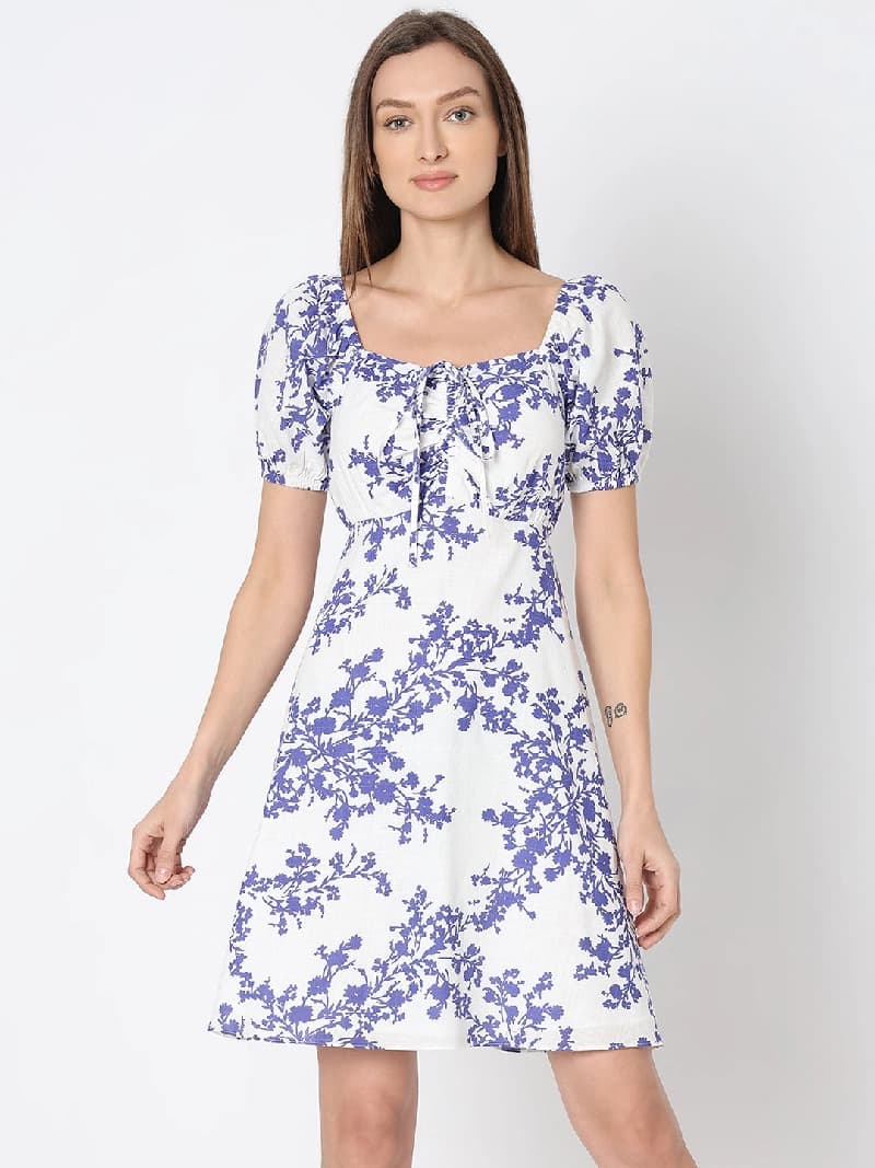 Women's White Casual Printed Dress