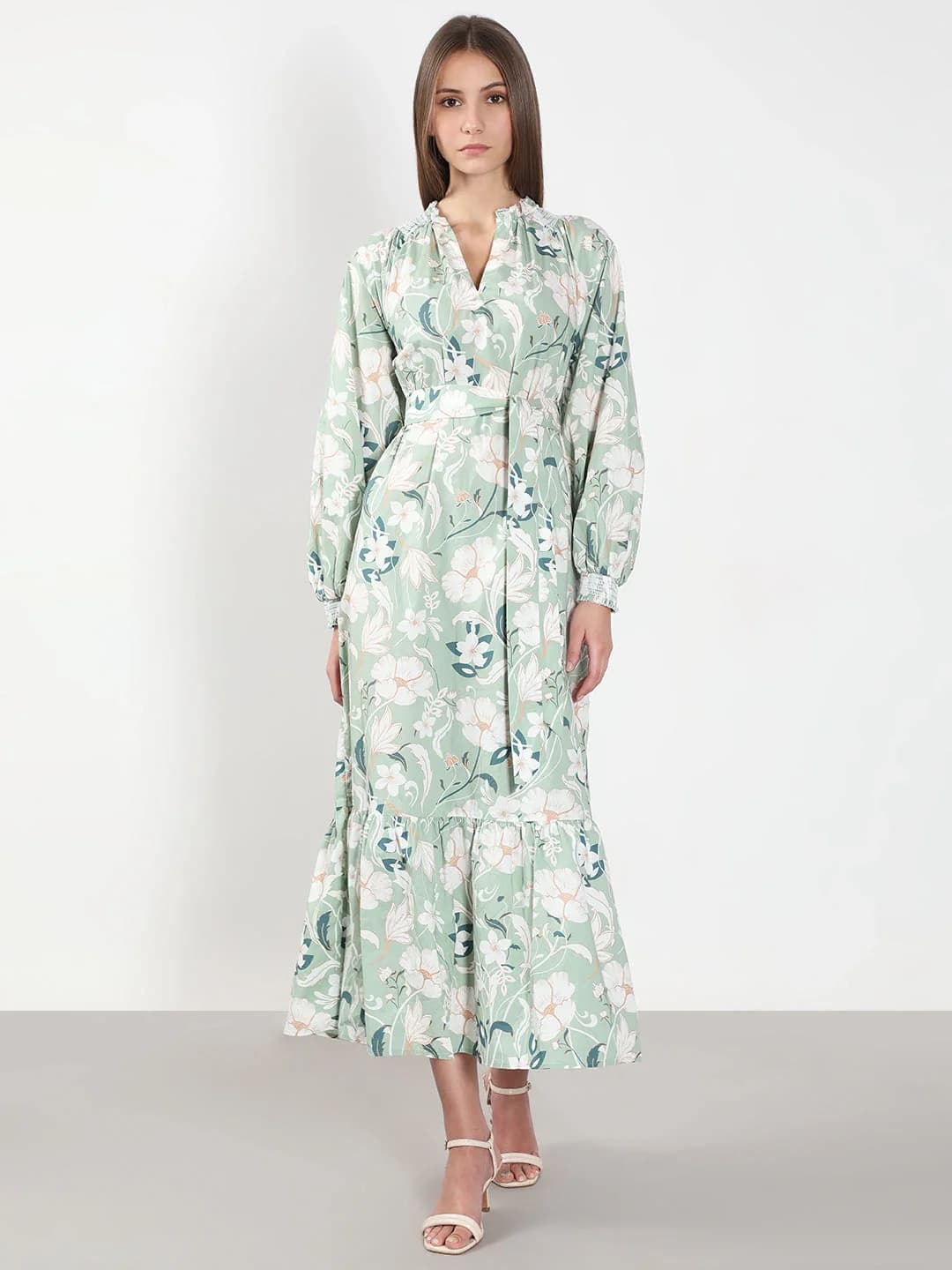 Women's Green Casual Printed Regular Fit Dress