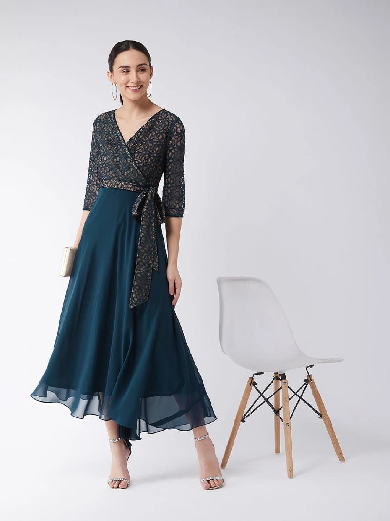 Women's Blue Casual Regular Fit Dress