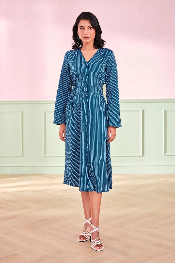 Women's Blue Casual Solid Regular Fit Dress