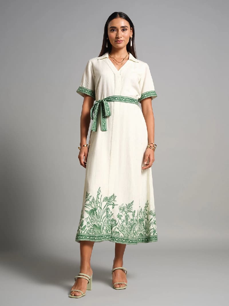 Women's Green Formal Printed Regular Fit Dress