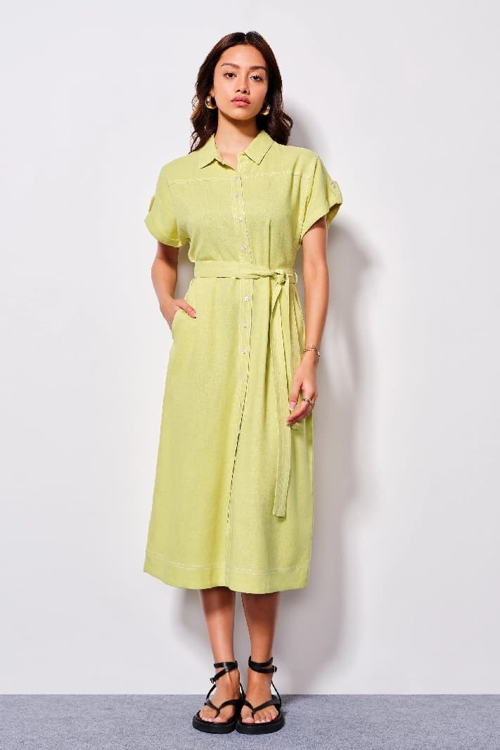 Women's Green Formal Solid Regular Fit Dress