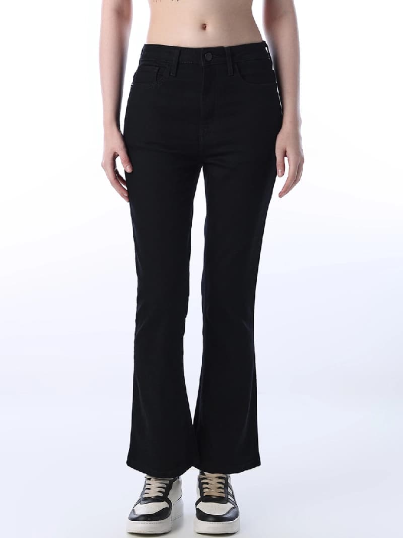 Women's Black Casual Solid Flared Fit Jeans