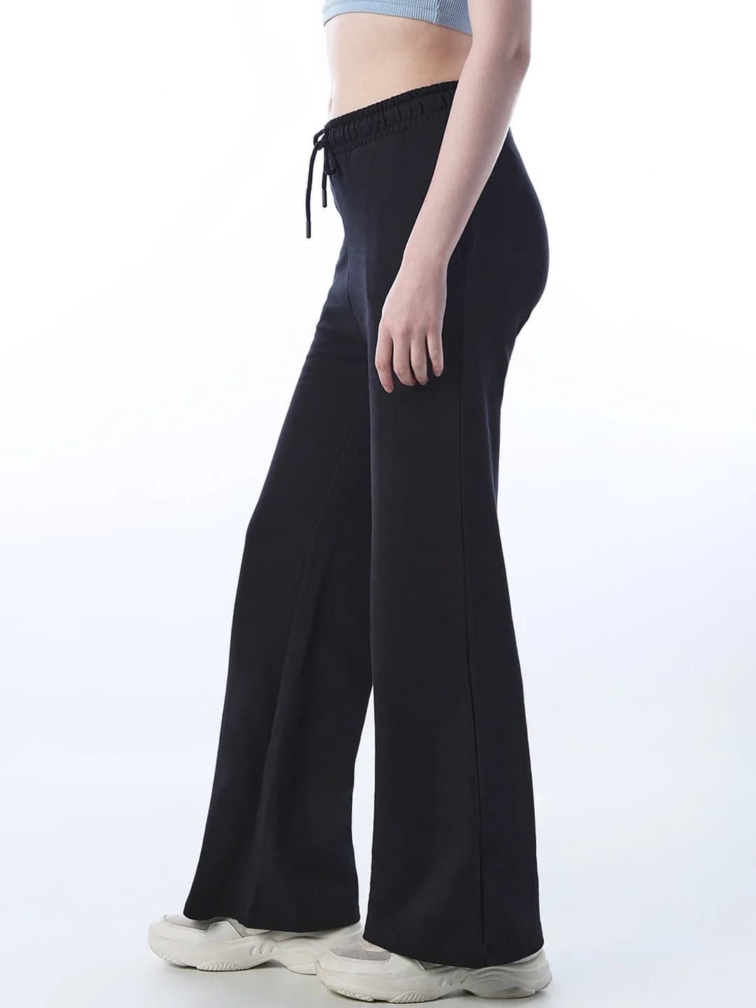 Women's Black Casual Solid Flared Fit Trackpant