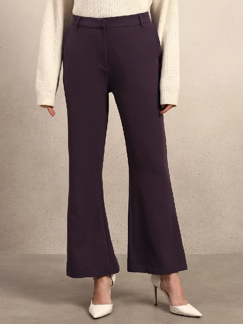 Women's Purple Casual Solid Bootcut Fit Pant