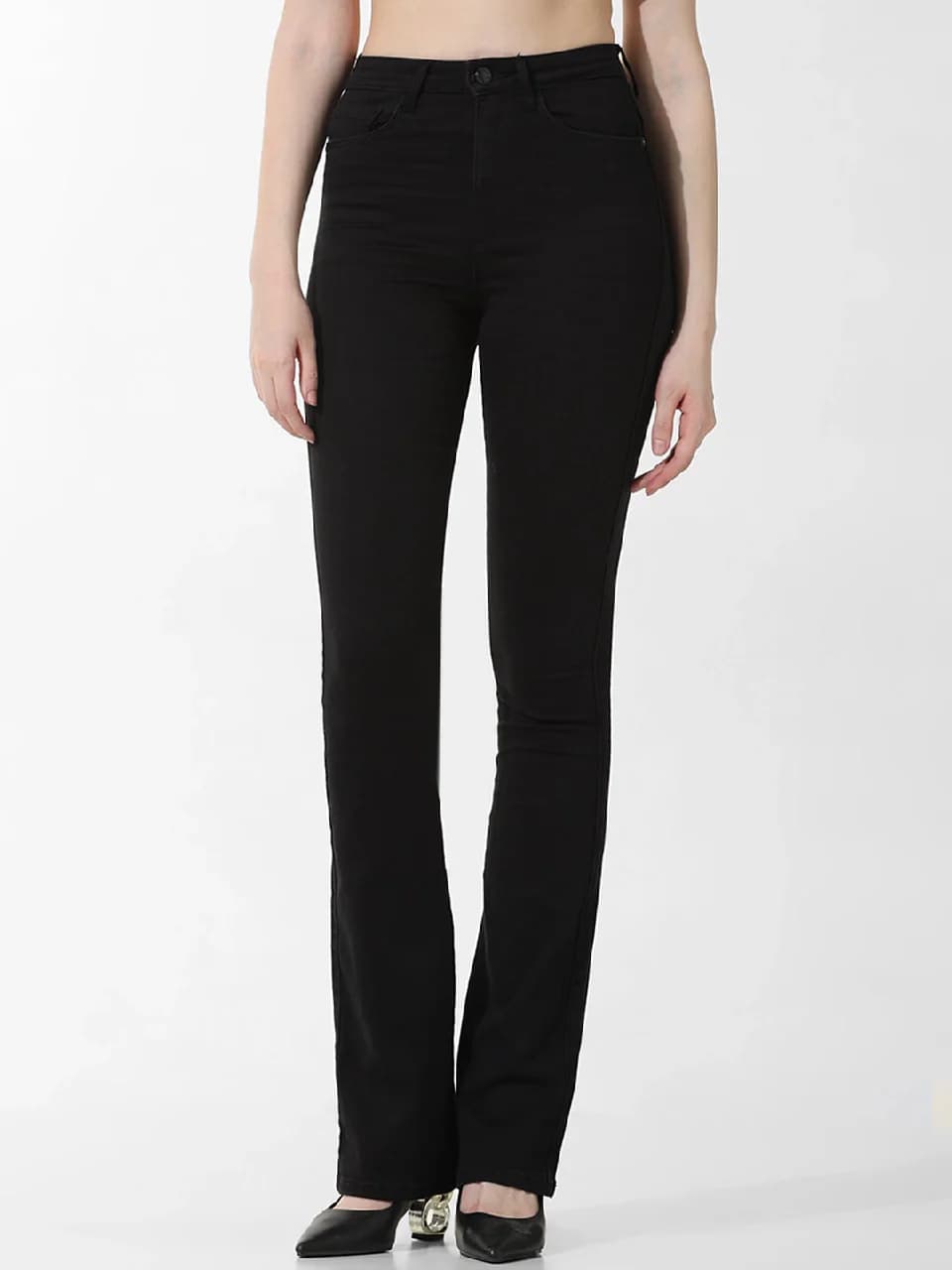 Women's Black Casual Solid Flared Fit Jeans