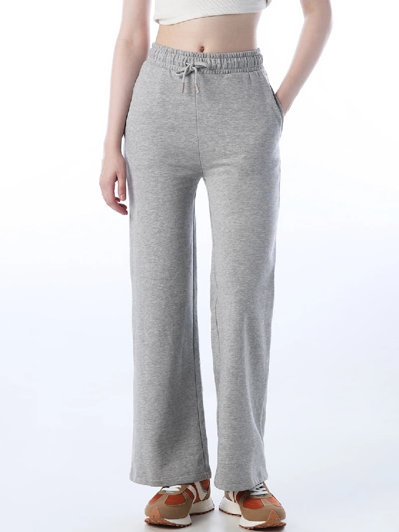 Women's Grey Casual Solid Flared Fit Trackpant