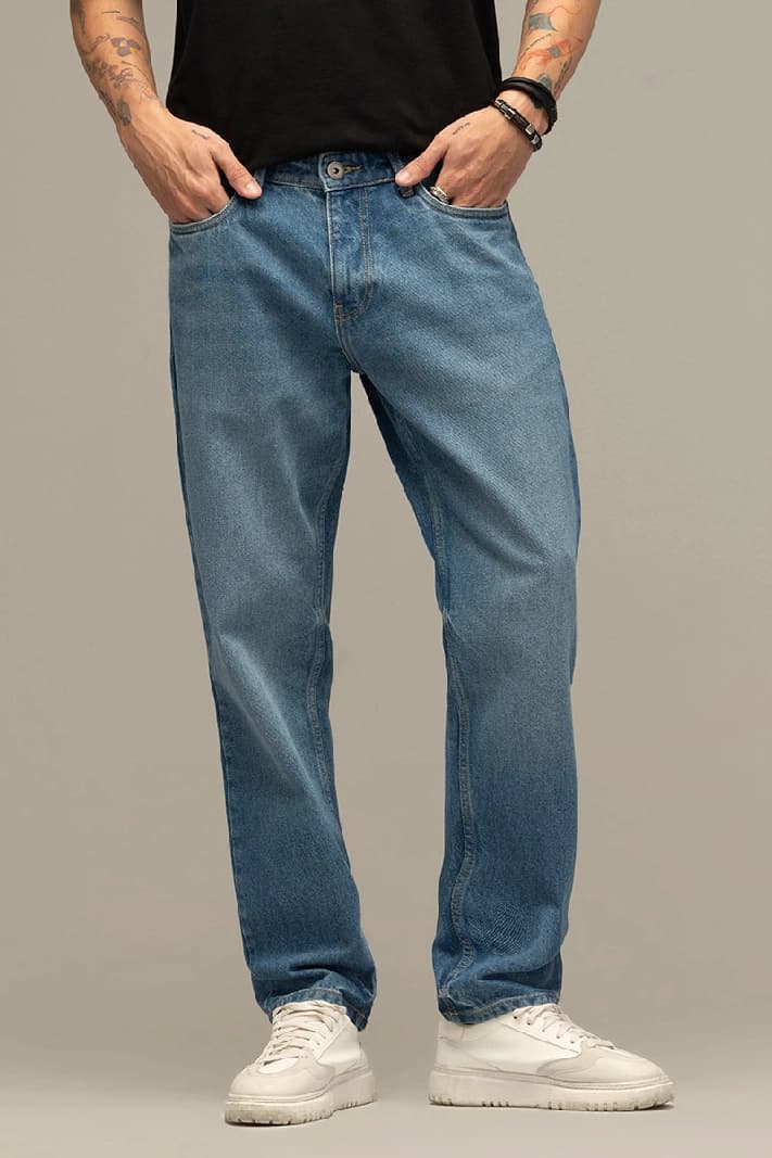 Men's Blue Casual Solid Regular Fit Jeans
