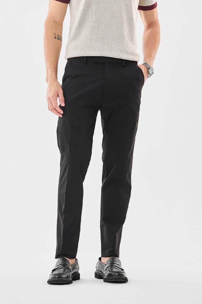 Men's Black Formal Solid Slim Fit Chinos